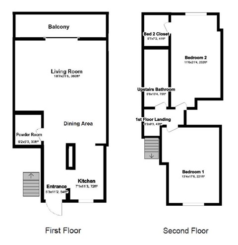2 Bed 1 Bath Floor Plan at Posada East, Novato, CA